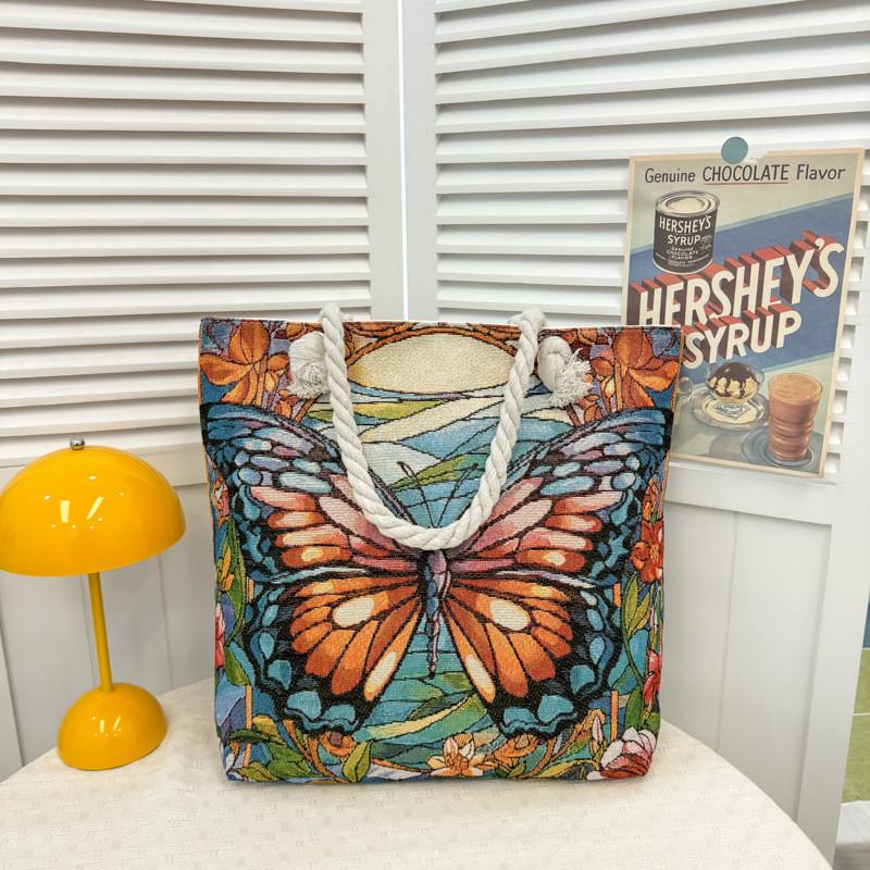 Canvas Embroidered Shoulder Bag With Large Capacity For Casual Daily Use