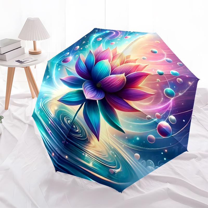 1pc Lotus Bloom Automatic Folding Umbrella with 8 Bones, 3-Fold Compact Umbrella, Compact Design On-the-Go Essential, casual outdoor accesso
