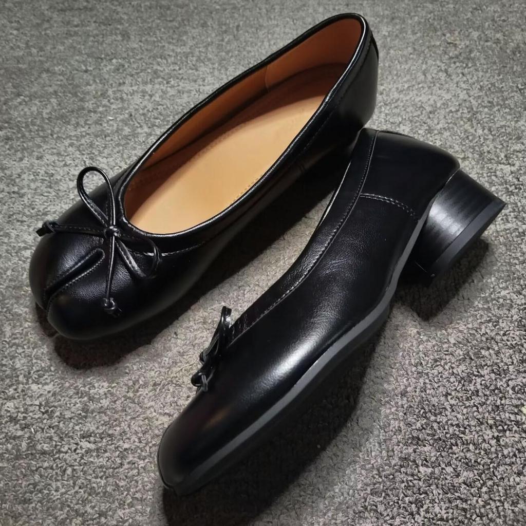 Women's Chunky Heel Mary Jane Split-Toe Shoes: New Retro Pleated Design Ballet Flats