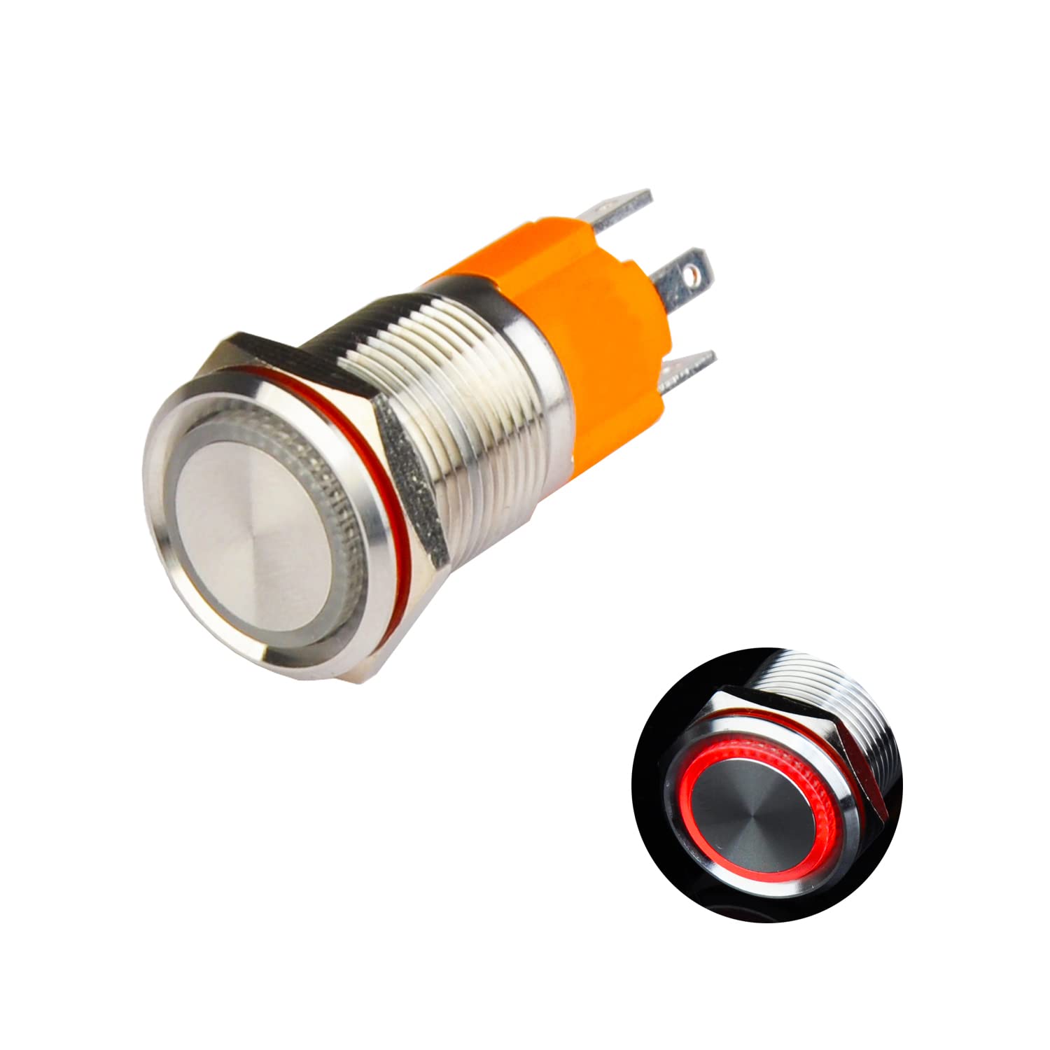 

Hosiakly 10A/ Momentary Push Button Switch LED Ring IP67 Waterproof 16mm with Coupler Red червоний