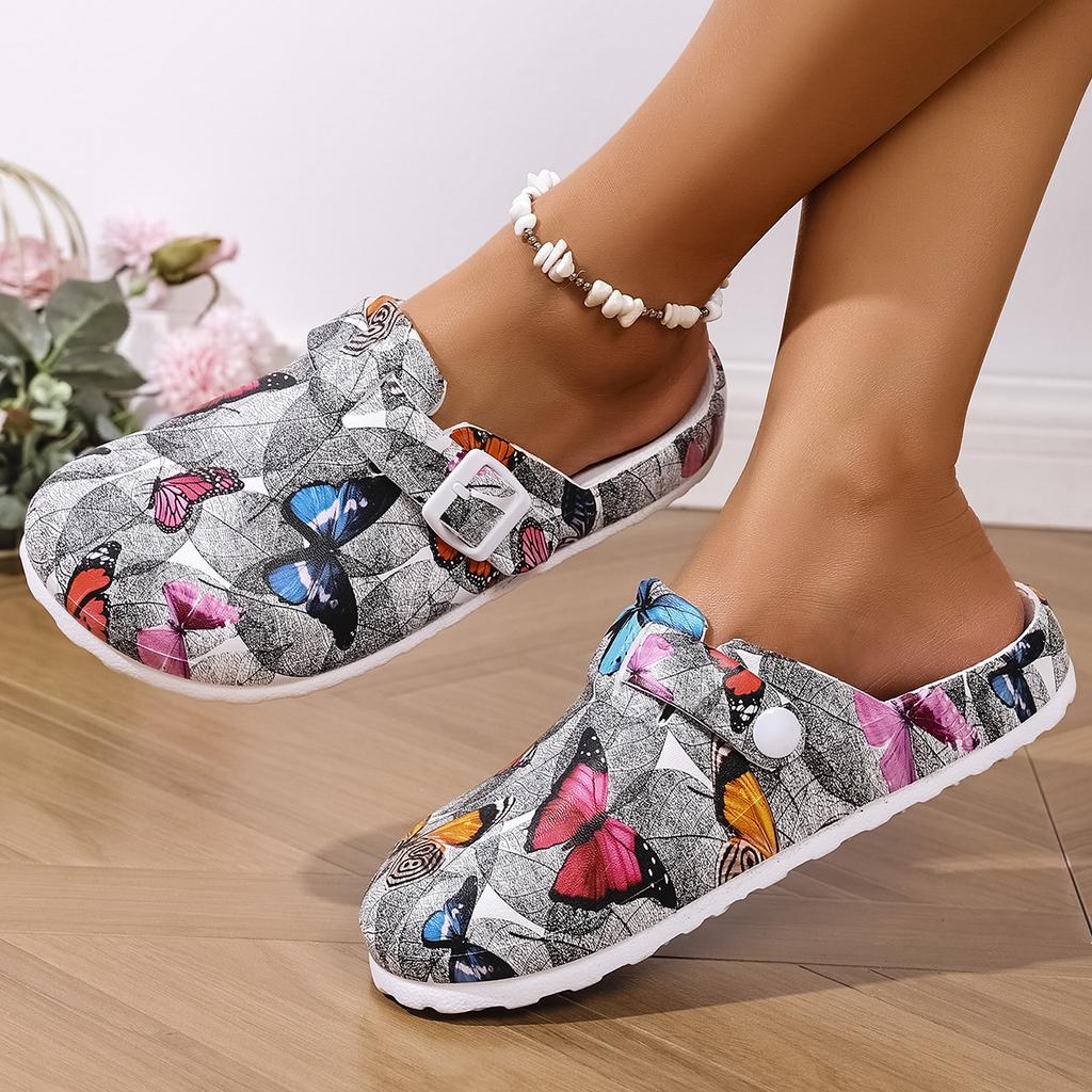 Neue Modische Damen-Schlupf-Hausschuhe Elegantes Schwarz-Graues Schmetterlings-Wasserzeichen Keilabsatz mit Strapazierfähiger Weicher Sohle Bequem für