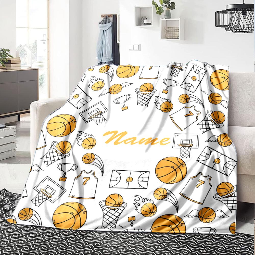 Custom Name basketball Theme Printed Blanket - Perfect for Couch, Bed, Travel & Outdoor Use | Machine Washable, Cozy & Durable.