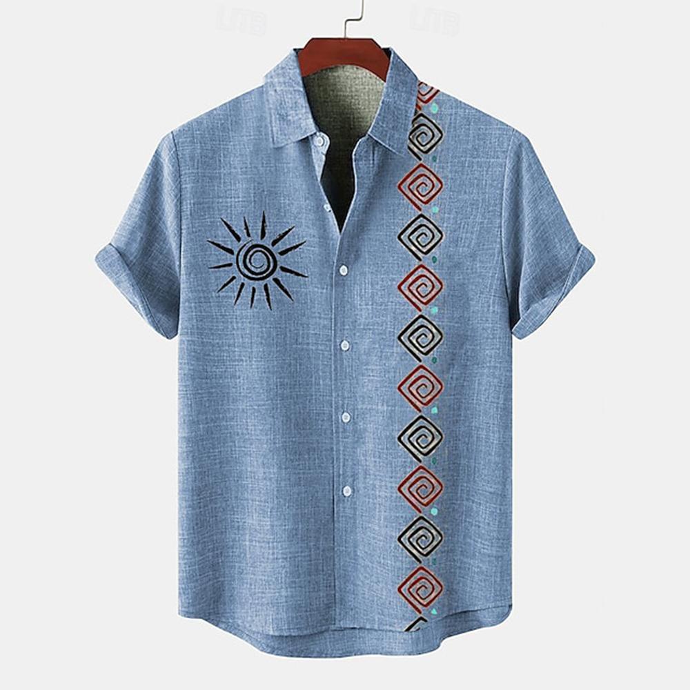 Camicia da uomo vintage con stampa etnica a maniche corte con colletto Camicie estive da uomo oversize Moda Casual Streetwear