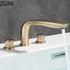Luxury Bathroom Faucet Cold and Hot Water Tap Brushed Gold Split Three Hole Basin Faucet Solid Brass Washbasin Water Mixer