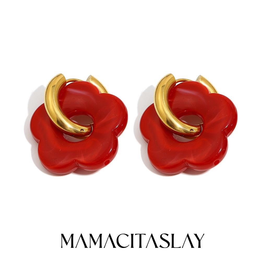 MamacitaSlay 316L Stainless Steel Acrylic Flower Hoop Earrings 18K Gold Plated Waterproof Jewelry Women's Elegant Earrings Gift