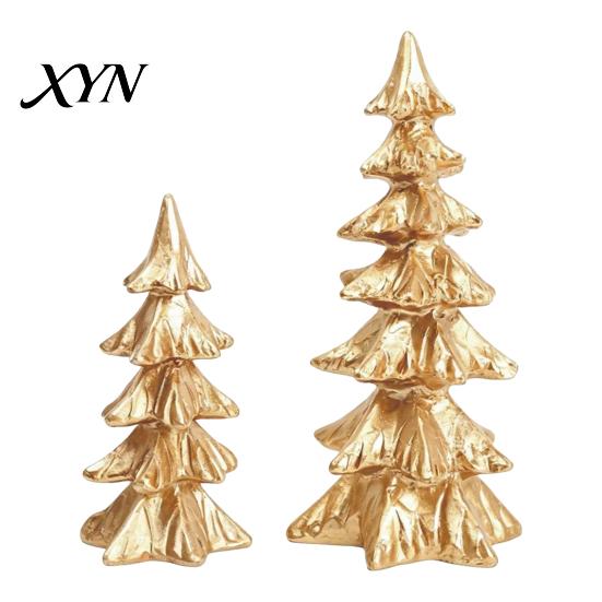 Christmas Gift Ideas 2Pcs Tree Ornaments, Vintage Gold Tabletop Decoration for Holiday Retro Style Decor Home And Fireplace Mantel Display,