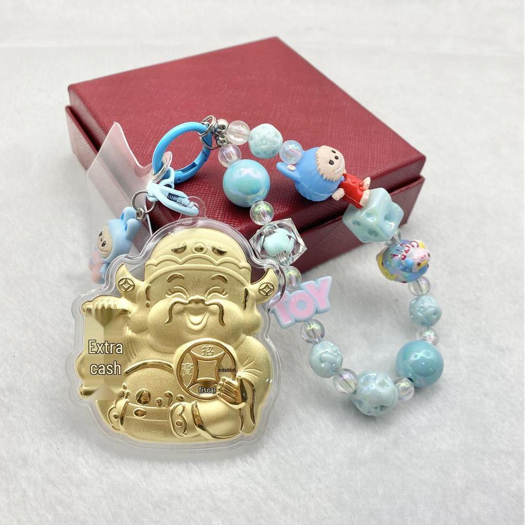 999 Pure Gold God of Wealth Pendant: Versatile Ornament for Phone, Keychain, Car, or Bag