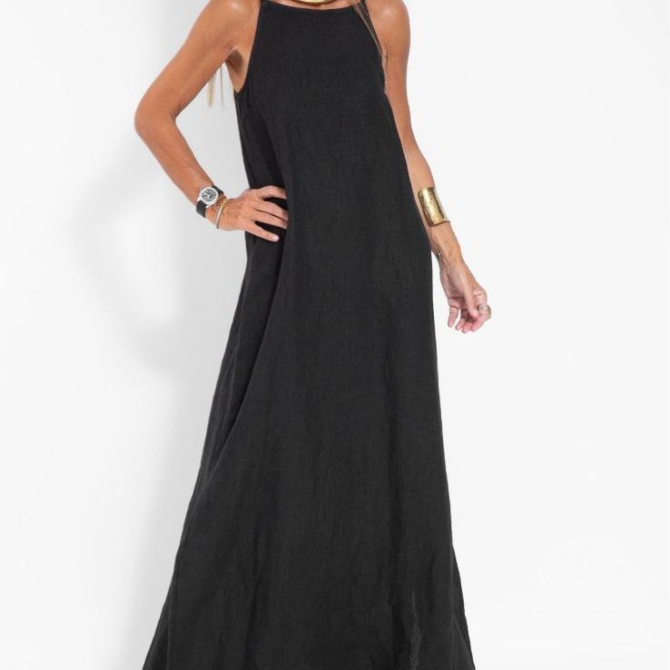 Ženy Sexy ohlávkový límec Oblečení bez rukávů Ležérní Bavlna Povlečení Dělené Špagety Popruh Dlouhé maxi šaty