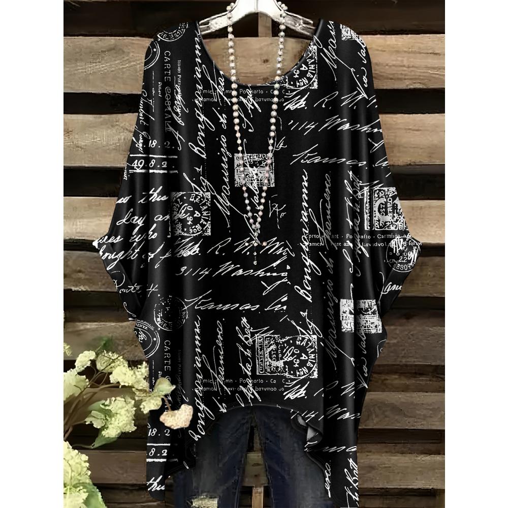 Women 's T-Shirt Simple Color Gradient Print Elegant Irregular Hem O- Neck Women's Clothing Casual T-Shirt Vacation Style Loose