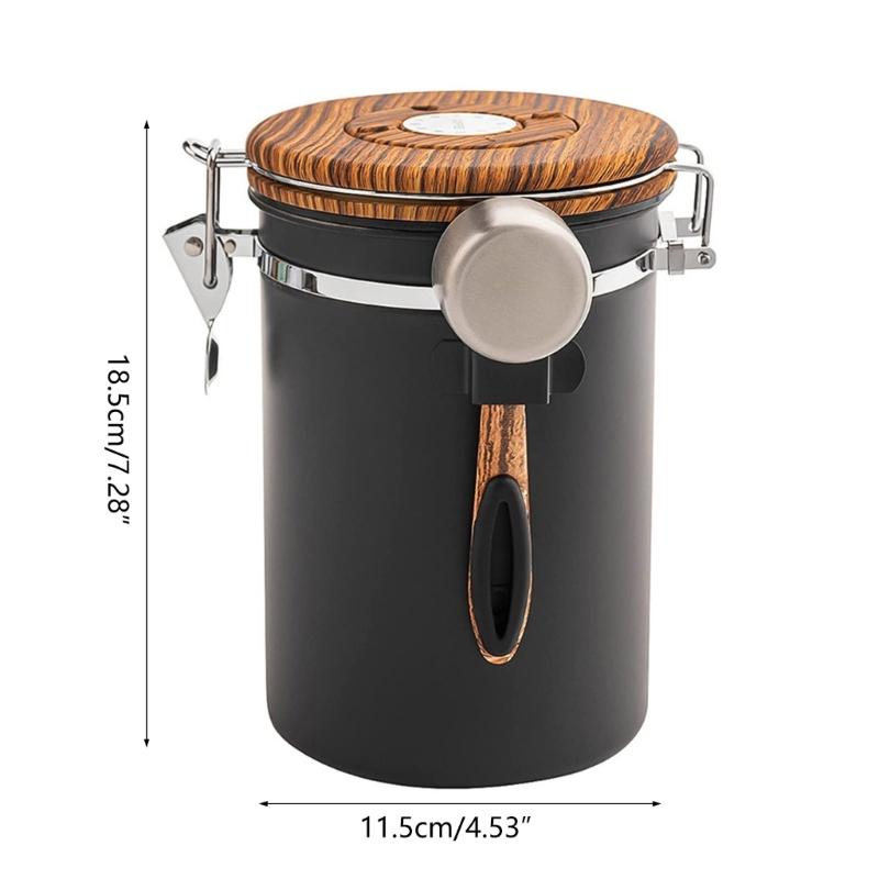 Stainless Steel Kitchen Coffee Canister Food Storage Jar with Date-Tracker and-Scoop for Grounds Coffee Sealing Can