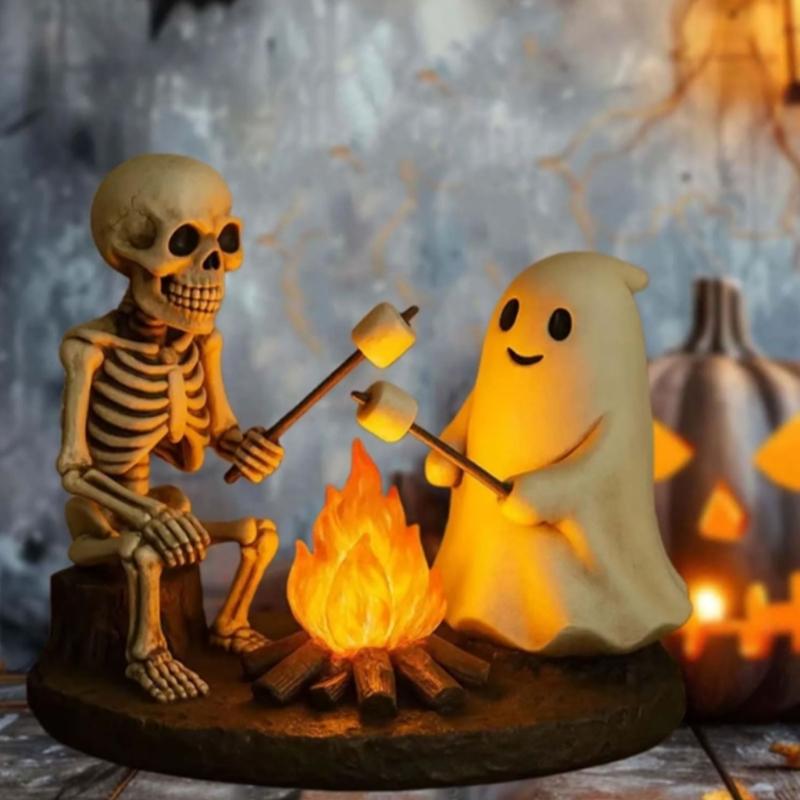 Specter Glowing Skull And Specter Light Resin Craft For Halloween Home Decorate Mysterious