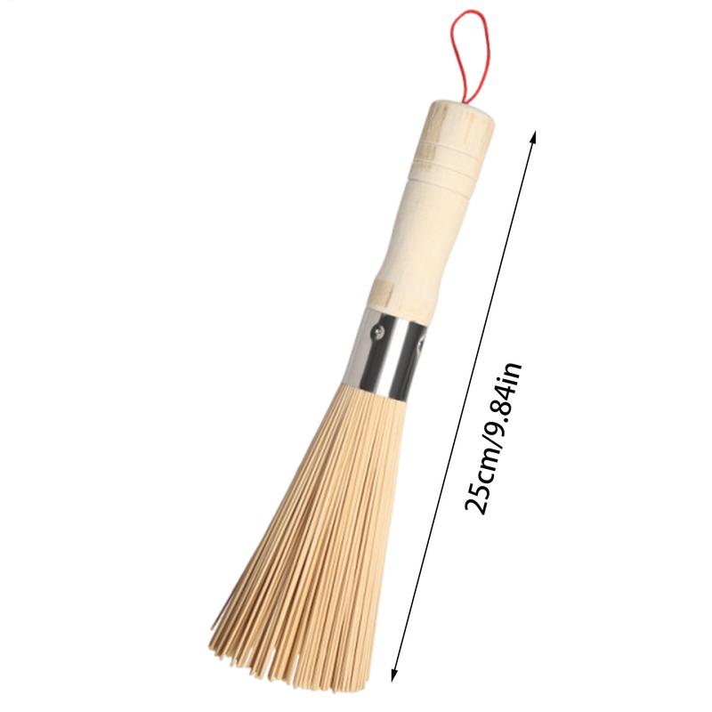 9,84 Zoll Bürste für Wok Holz-Wok-Schrubbbürste mit aufhängbarer Schlaufe Reinigungsbesen Traditionelle Bambus-Wokbürsten Küchenwerkzeuge