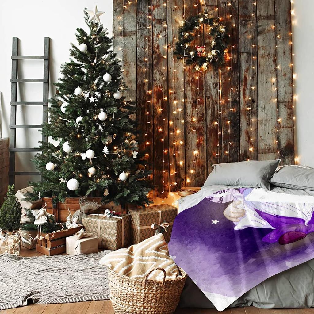 GUOYU Blanket Flannel Bed Blanket Cartoon Sleepy Gnome Purple CozySoft Plush Blankets for Bed Couch Living Room Sofa Chair 60x80 Inch