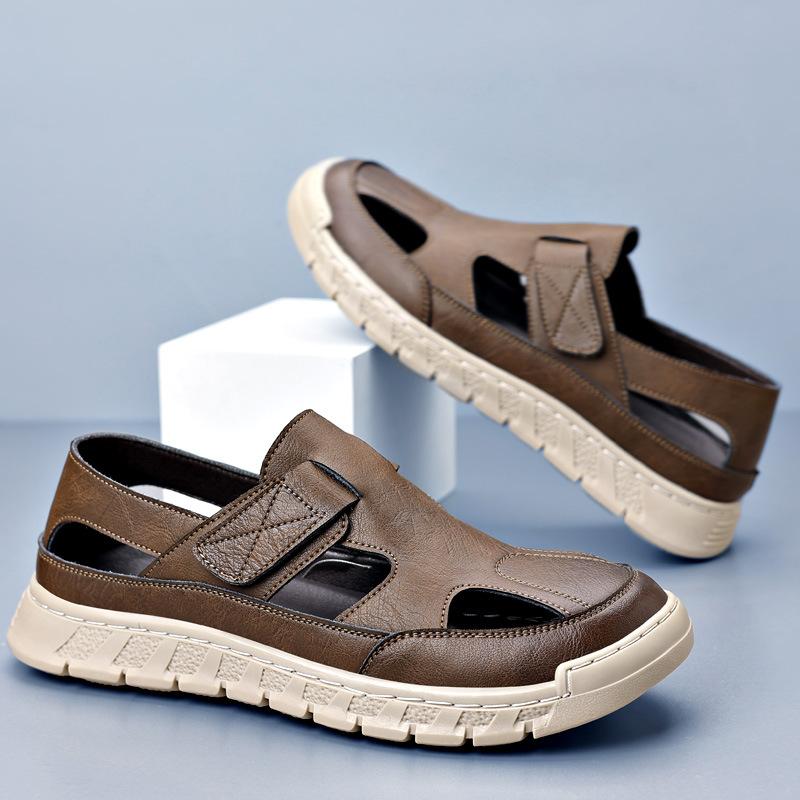 Baotou leather sandals men's beach shoes 2025 summer new Roman hollow fashion men's shoes