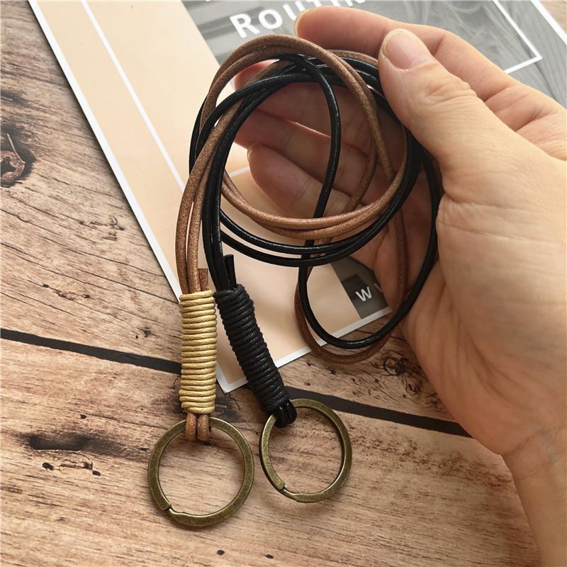 Lanyard Retro Keychain on the Phone Chain Cowhide Neck Key Lanyard Rope for Mobile Phone Accessories Genuine Leather Strap