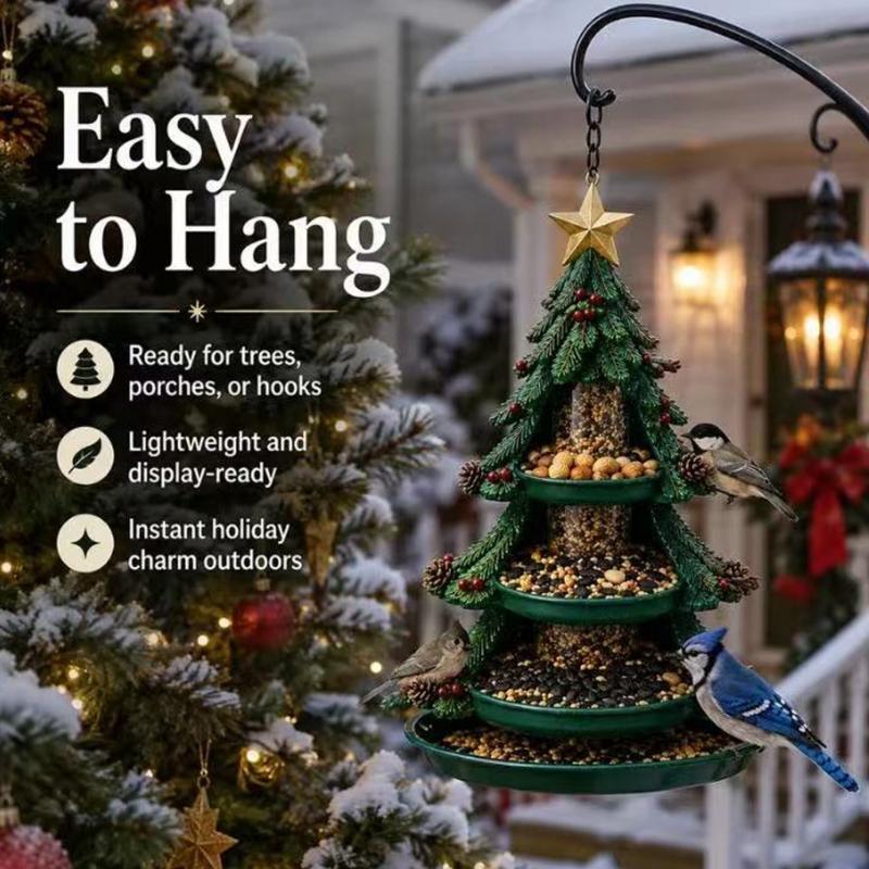 Wild Bird Feeding Display with Christmas Character, Hanging Outdoor Food Station for Garden, Yard, and Porch Use