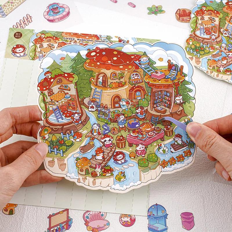 New Landscape Sticker Cabin Scene DIY Toy2.5D Cartoon Seaside Town Game Sticker Festival Birthday Gift for Kid Child Girl