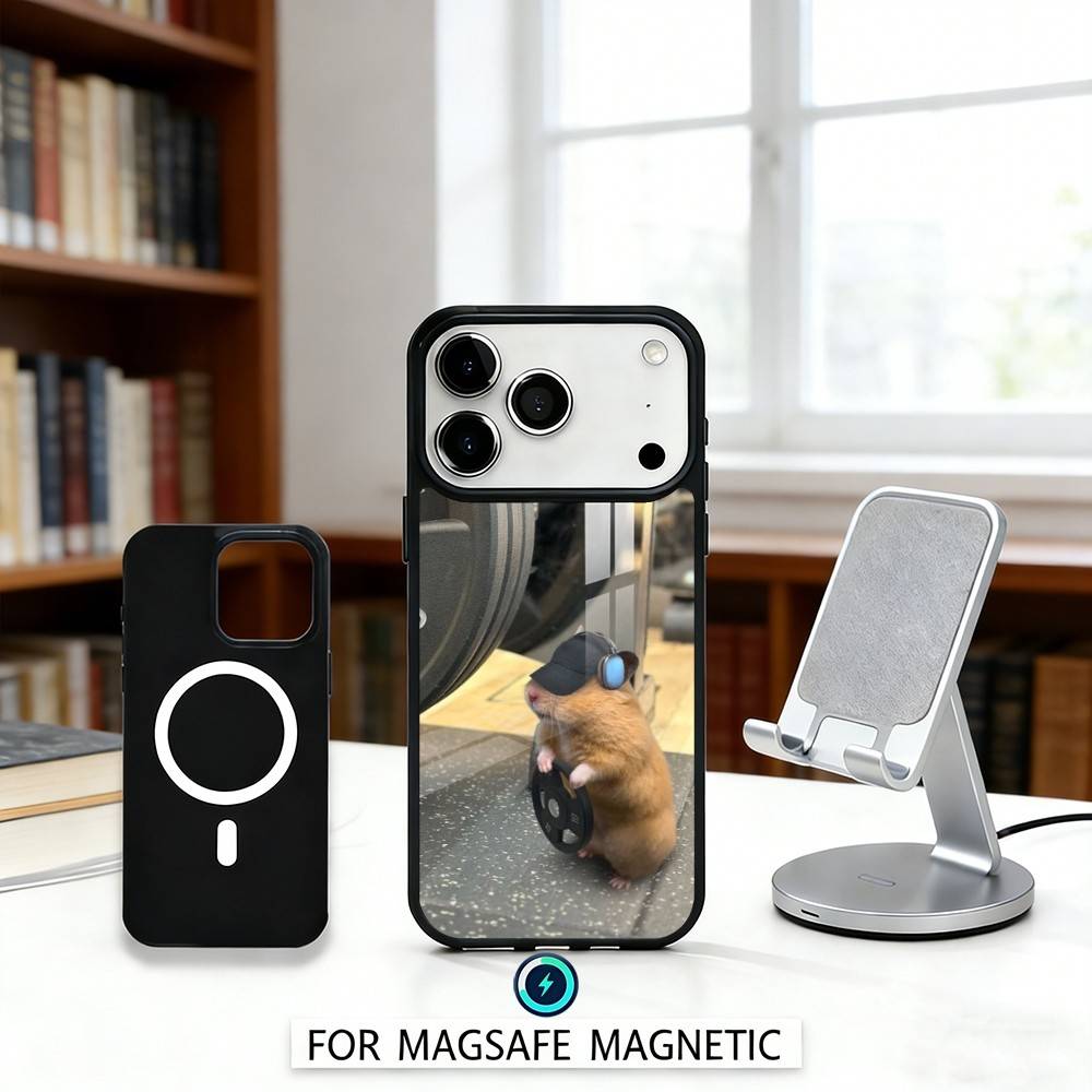 Cute G-Gym H-Hamster Phone Case Magnetic For iPhone17 16 15 14 13 12 Pro Max For Magsafe Wireless Charging Cover