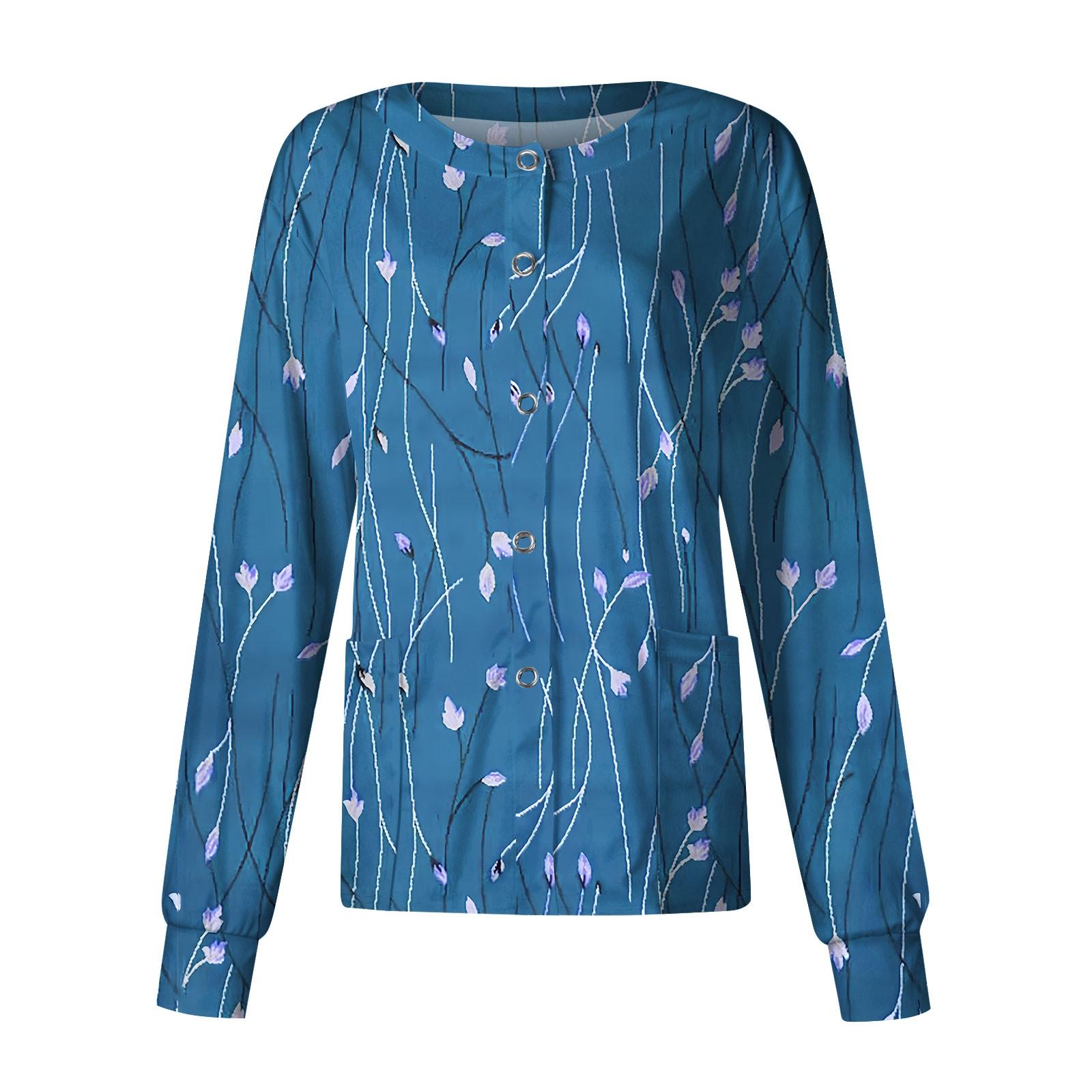 

Женская повседневная модная однобортная куртка с длинным рукавом и стоячими лацканами с винтажным цветочным принтом, защитная рабочая куртка XXL синий