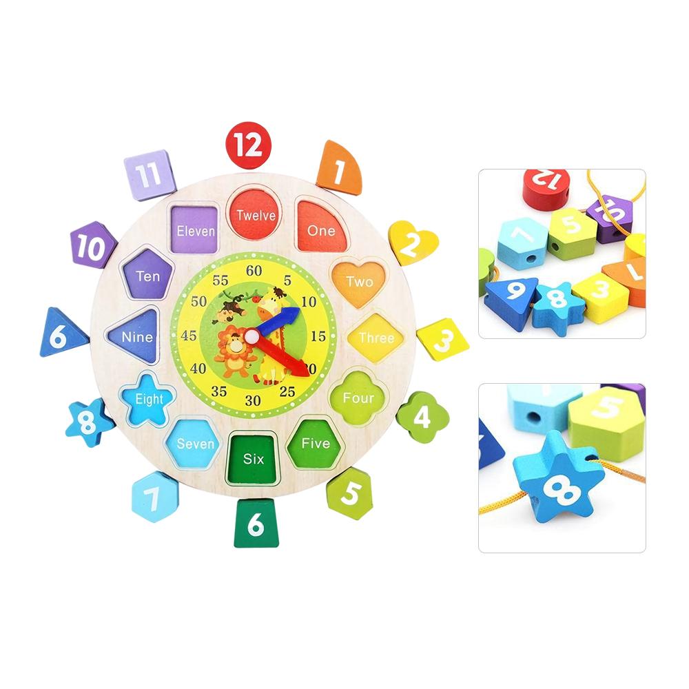 Wooden Block Clock Digital Pairing Alarm Clock Educational Threading Toys China Mainland