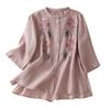 Cotton and Linen Half-sleeved Short-sleeved Embroidered Shirt Spring and Summer New Versatile Literary and Retro Versatile Loose Meat-covering