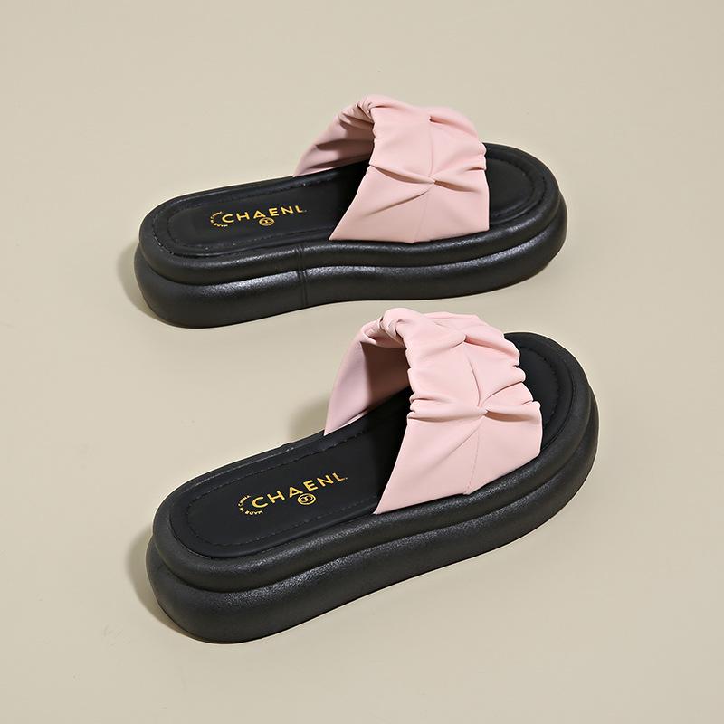 One-word Slippers Women's Beach Wear Fashion Casual Platform Slippers Women's 2025 Summer New Comfortable Fairy Sandals