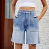 IHUASU Spring Summer Washed Casual Gradient 5/10 Denim Shorts