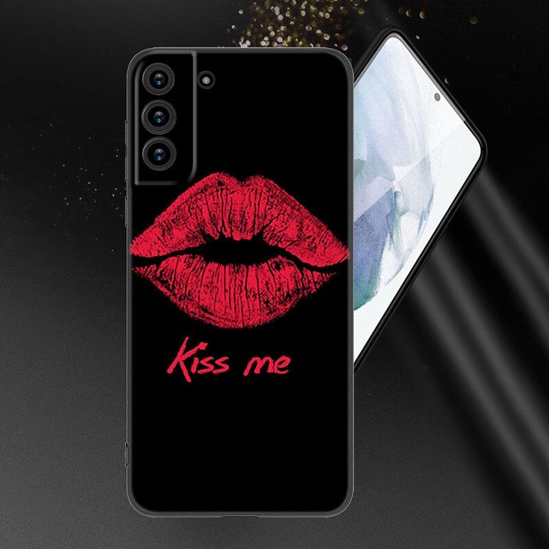 Beauty Red Lips Phone Case For Samsung Galaxy S20 S21 FE S22 Ultra S10 Lite S10E S9 S8 Plus S7 Edge Soft TPU Black Cover