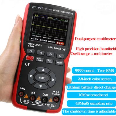 ZOYI ZT-702S 2 in 1 Handheld Digitales Automobil-Oszilloskop Multimeter, Einkanalige 10MHz Bandbreite, 64Kbyte Aufzeichnungslänge, 48