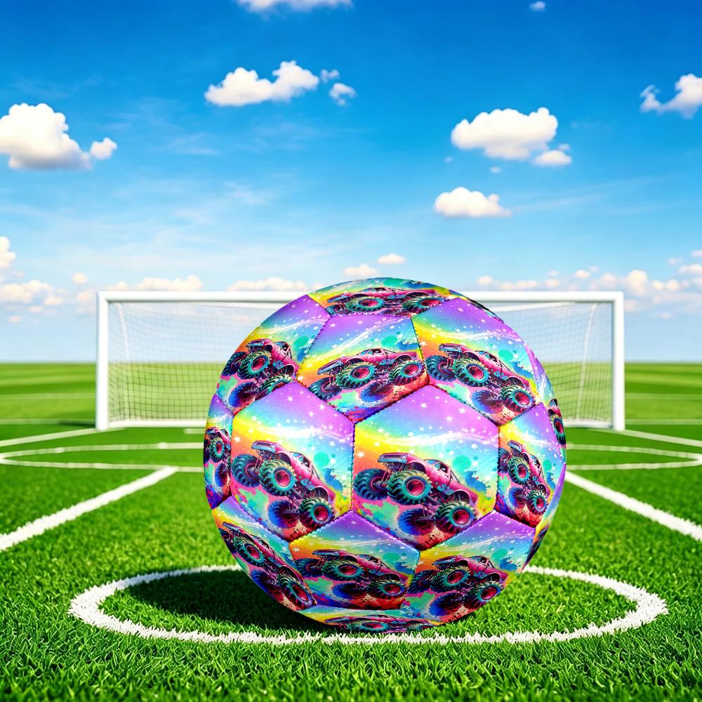 1pc Rainbow Monster Truck Theme Soccer Ball Football, Size 5, Lightweight PVC, Outdoor Training Soccer Ball,Gift c65138