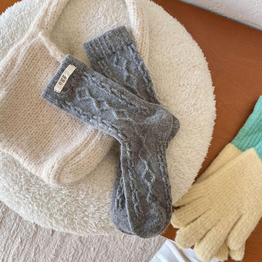 Chaussettes épaisses en laine de lapin pour femmes automne/hiver - Dongdaemun Chaud Mi-mollet Pile