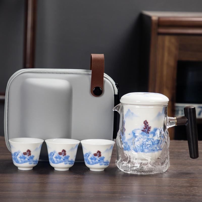 Portable Quick Cup Ceramic Travel Kung Fu Tea Set Outdoor Travel 1 Pot 3 Cups Coffee Teapot for Tea In a Cup Coffeeware Teaware