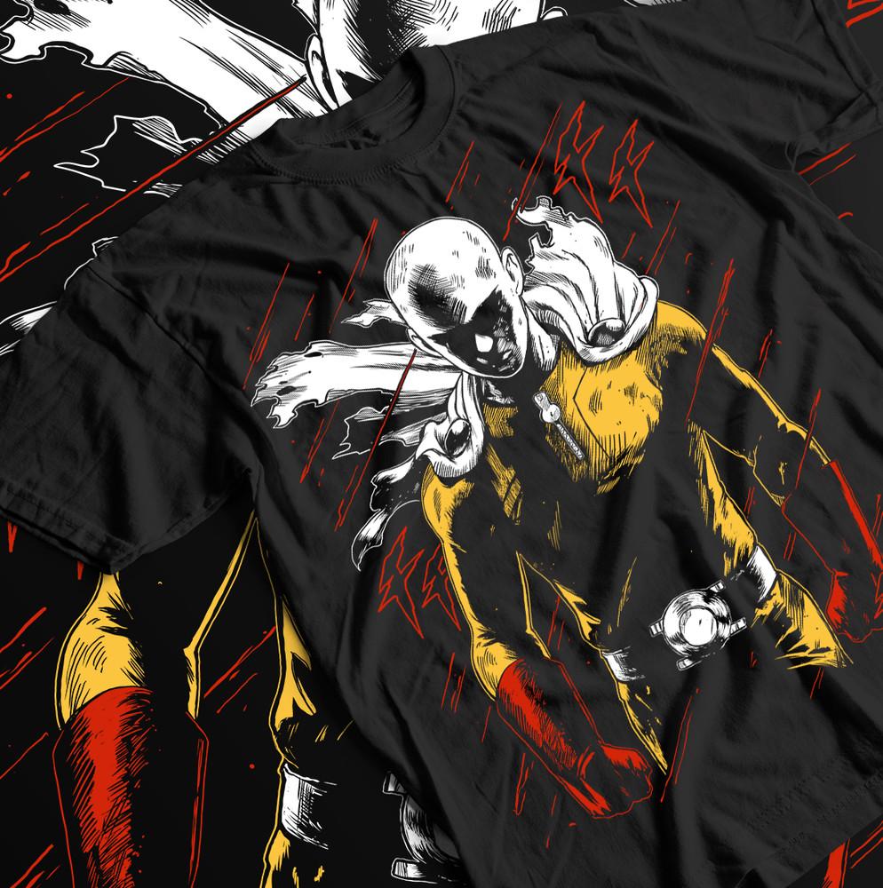 SAITAMA One Punch Man T-Shirt Horror Anime Manga Gifts Black Shirt All Size