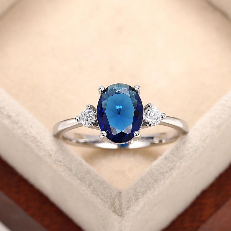 2026 Luxury Prong Setting-Rings for Women with Deep Blue Zircon Stone Anniversary Gift   Wife Micro Paved Middle