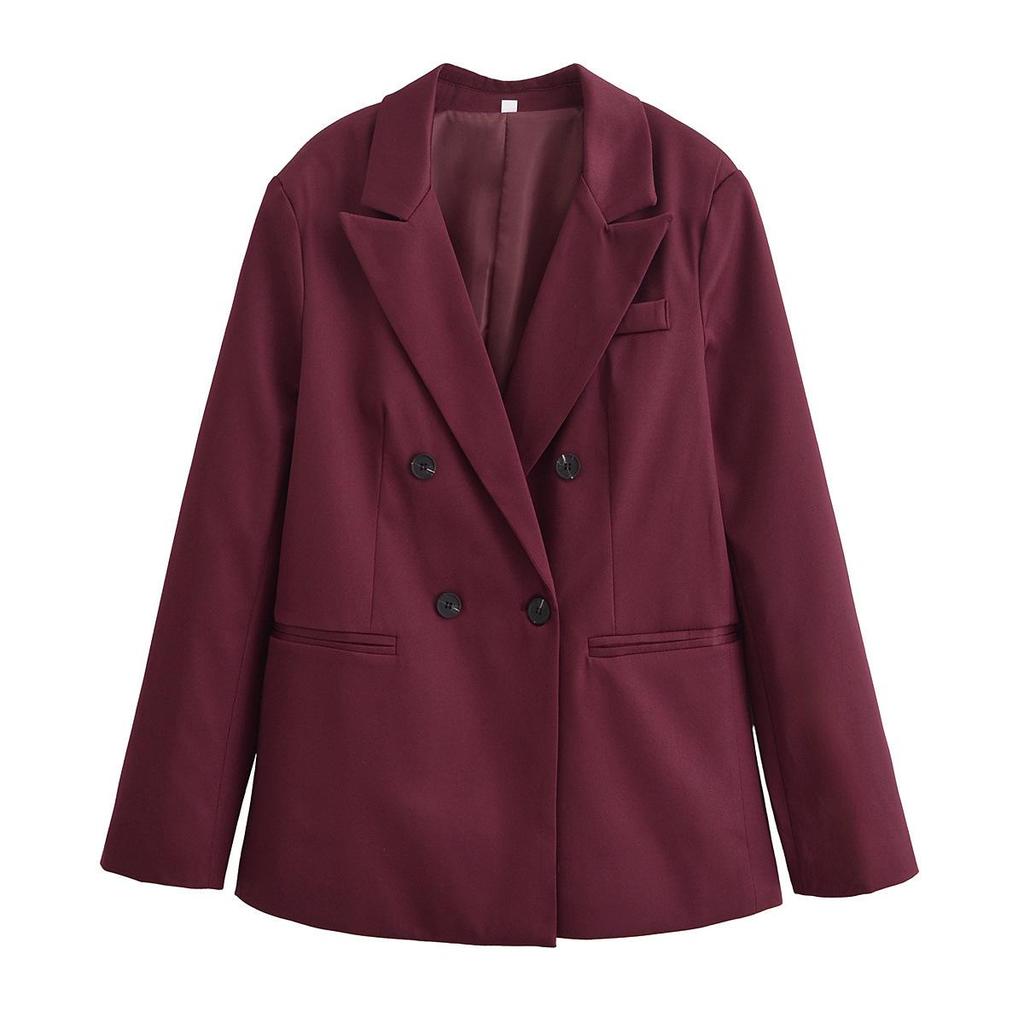 Women's Double-Breasted Blazer & High-Waist Pants Set