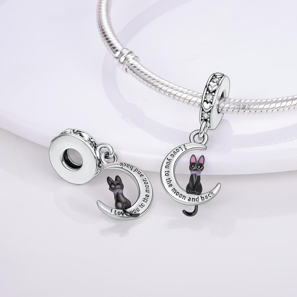 Real Copper Cute Black Cat Pet Charms Beads Fit Fine Original Bracelets Fine Diy Birthday Jewelry For Women