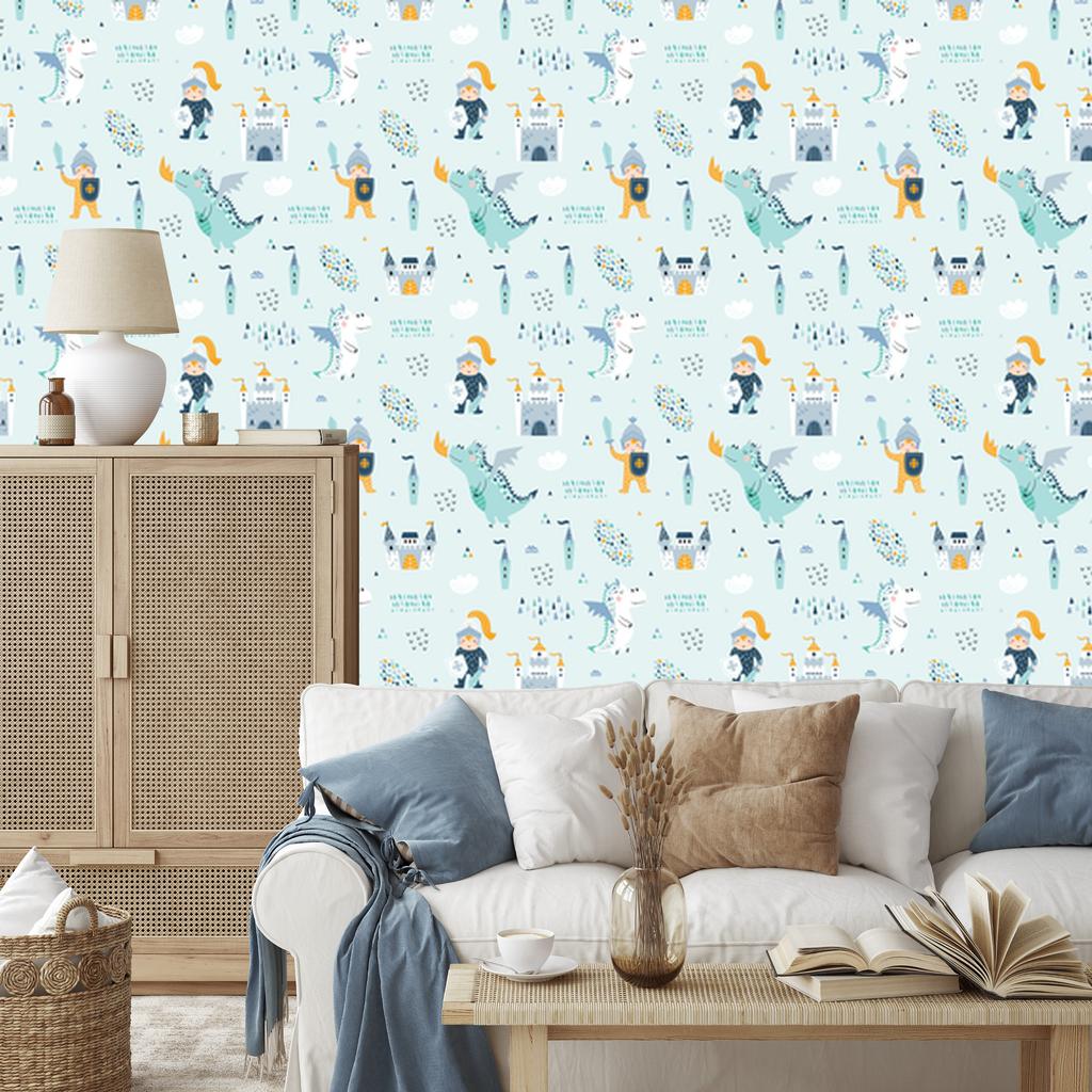 Wallpaper Castle dragons and knights from a fairy tale for the living room and bedroom 50x1000