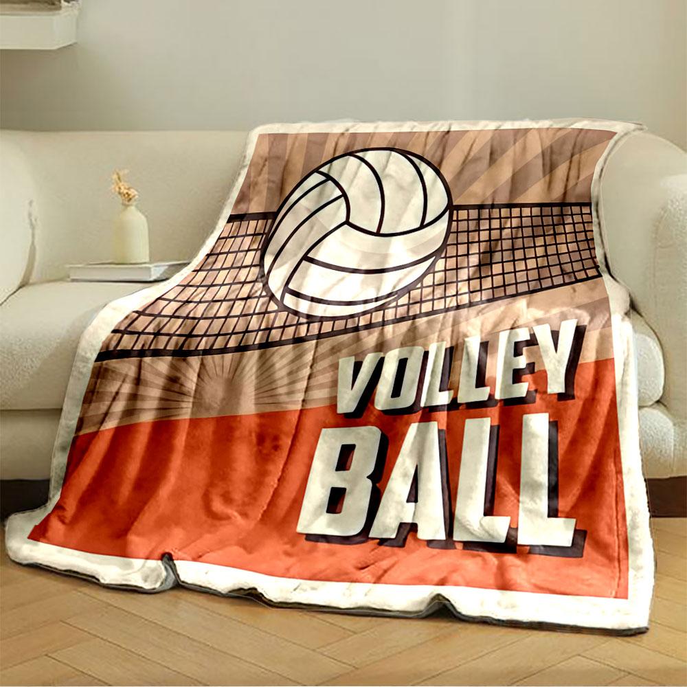 A Volleyball with a Net, Sunburst Pattern, and Bold "VOLLEY BALL" Text. for All Seasons Blanket Lunch Break Throw Gift