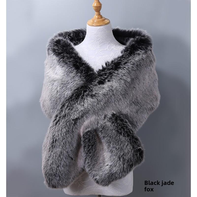 Autunno Inverno di Alta Qualità Lungo Nuovo Pelliccia Sintetica Capelli di Volpe Abito da Sposa da Sera Ispessito Scialle Grande Mantella sciarpa Sciarpa da Donna