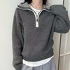 Women's Korean Style Color Block Wool Sweater - Loose Fit Half-Zip Knitwear for Autumn/Winter