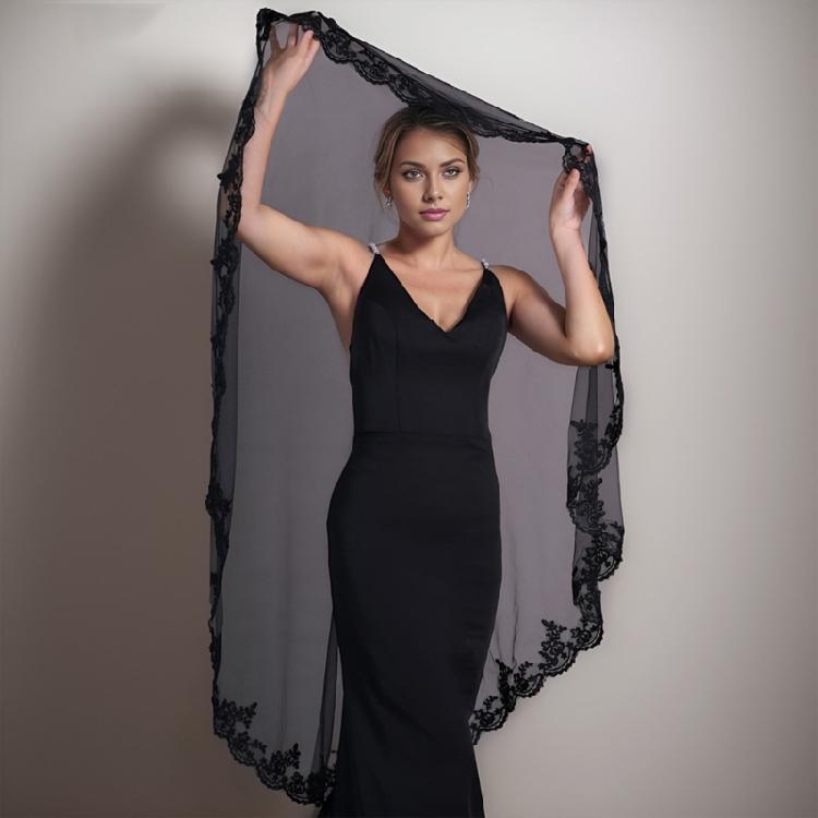 Black Lace Halloween Bride Lace Mantilla Bridal Wedding Veil Head Covering Scarf