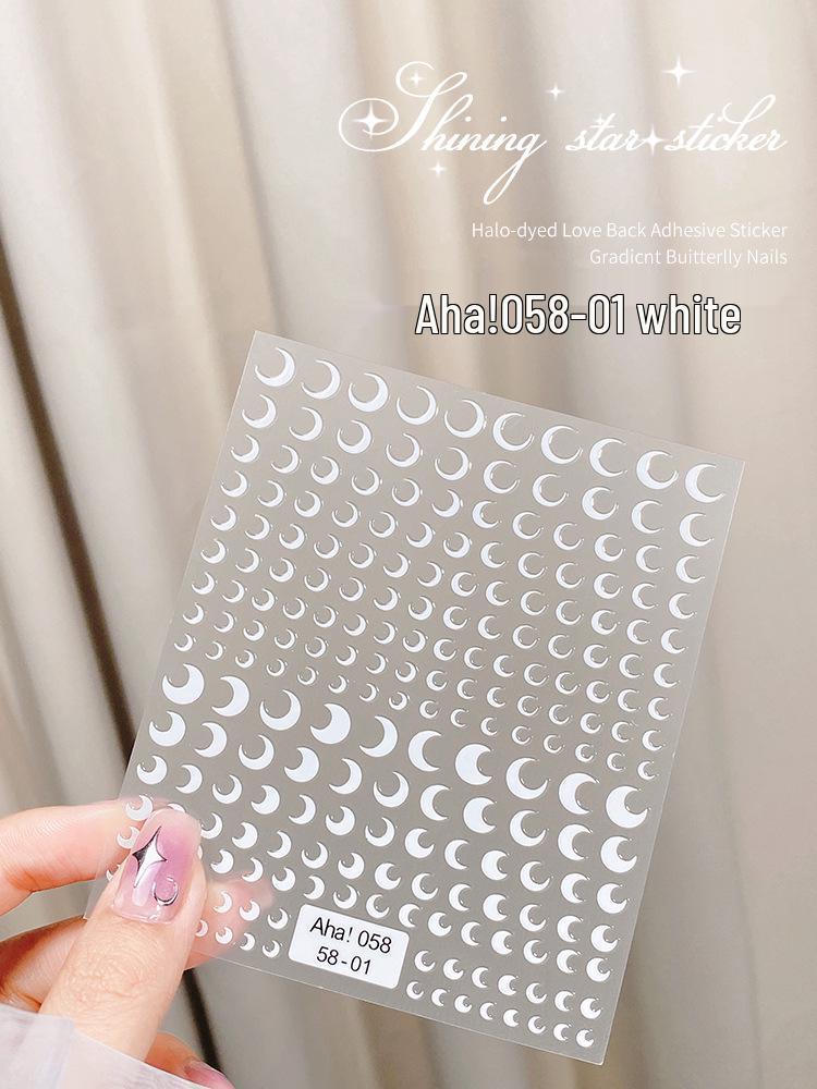 Starlight Silver Star & Crescent 3D Nail Art Stickers