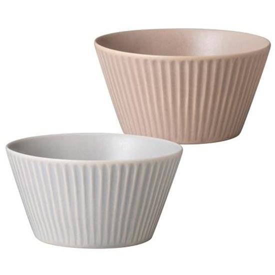 Ogura Toki Vessel Bowl L Medium Lightweight 13cm Microwave Dishwasher Safe Mino Ware Made Japan Set 2 (Gray + Salmon Pink)
