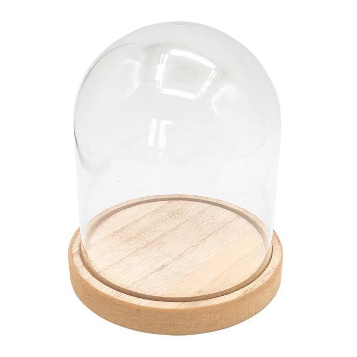 Cloche acrylique et socle en bois 11,5 x 13 cm