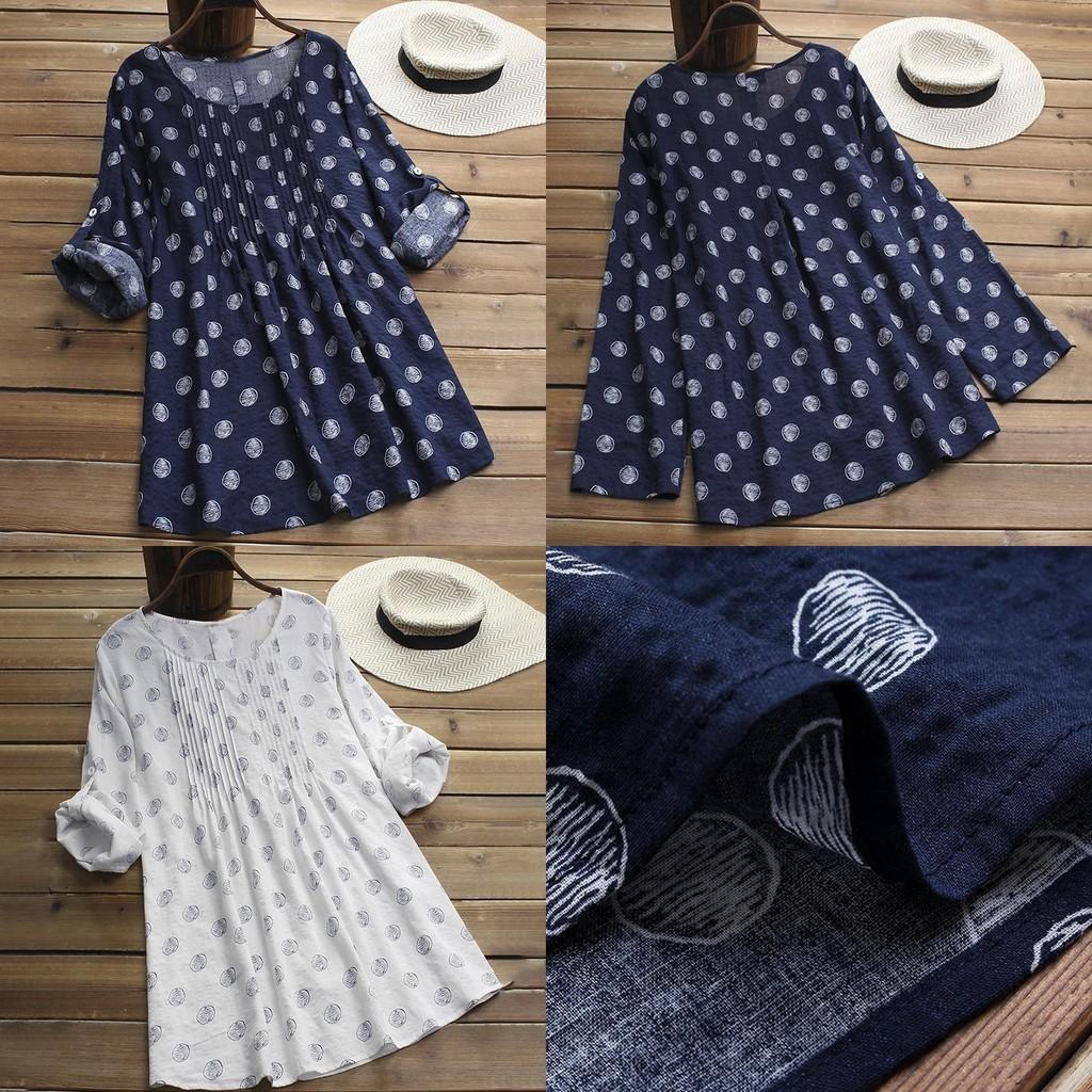 Plus Size Women Printed Dot T-shirt Dress Featuring Comfortable Long Sleeve Design