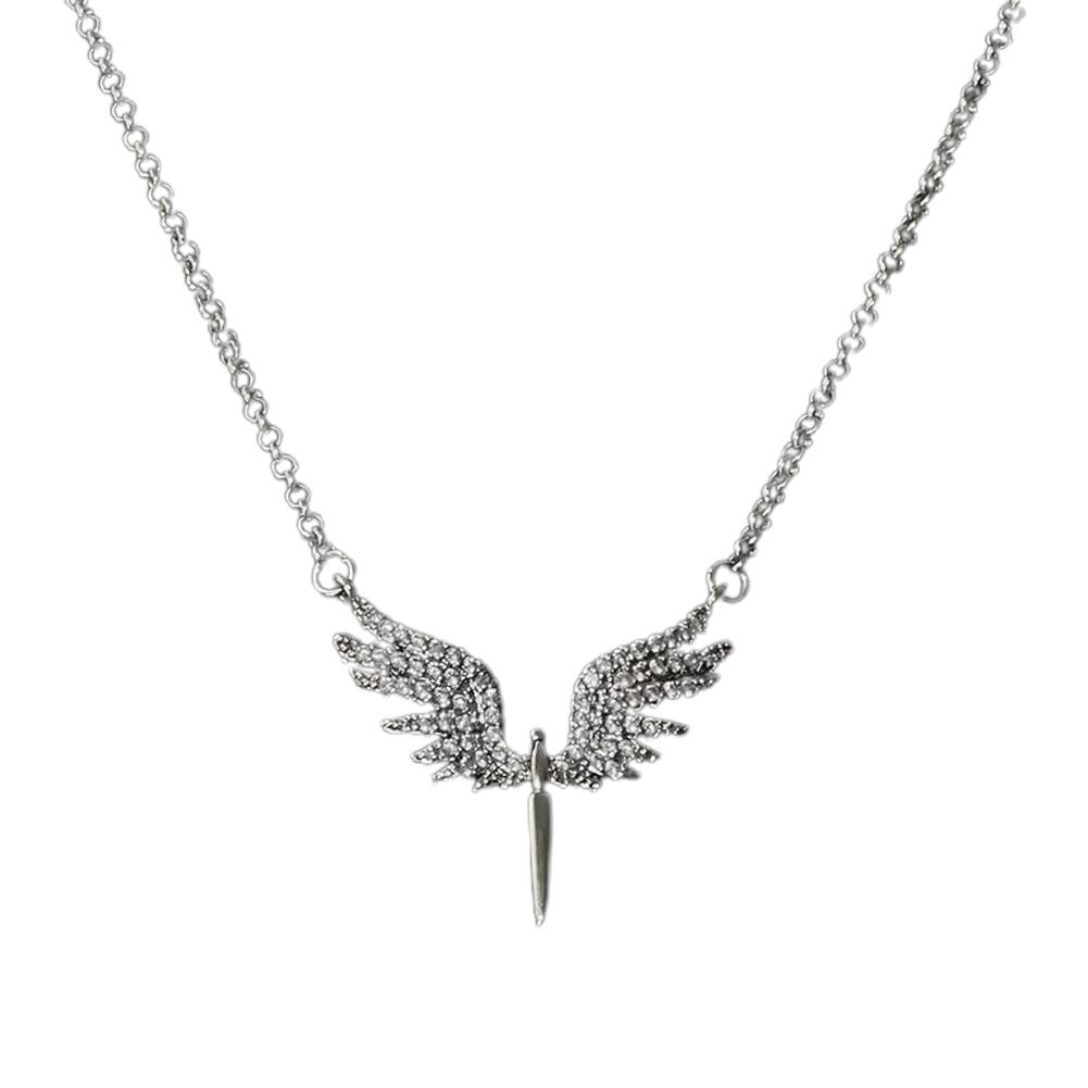 Fashion Shiny Rhinestone Angel Wing Necklace Niche Design Pendant Light Luxury Daily Versatile Chain Jewelry Accessories