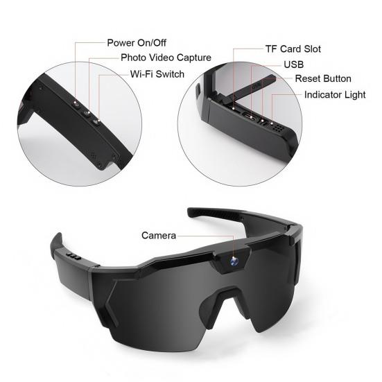 POV Glasses with Memory Card 4K Smart Baseball Sunglasses with Camera Photos Audios Videos Recording Lightweight Men Women Camera Wearable Eyewear