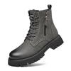 Autumn Winter Work Boots for Men New Designer Retro High Top Platform Shoes Male Solid Color Fashion Casual Cow Leather Boot Man