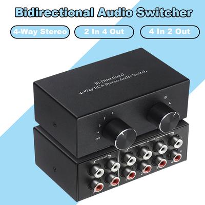 4-Way Stereo Bidirectional Audio Switcher 2×4/4×2 Channel L/R Professional RCA Splitter Switch Selector For DVD Sound Systems