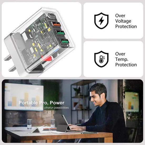 Multi Port PD Charger with 3 USB Ports Type C Compact Travel Charger Fast Charging Adapter